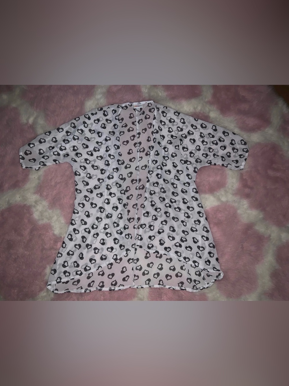 Lularoe Toddler Girls Cardigan Sheer Kimono White Black Hearts Size 3 3T